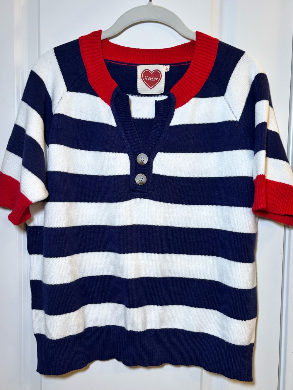 NWOT  women’s LovLov red white and blue top. Large